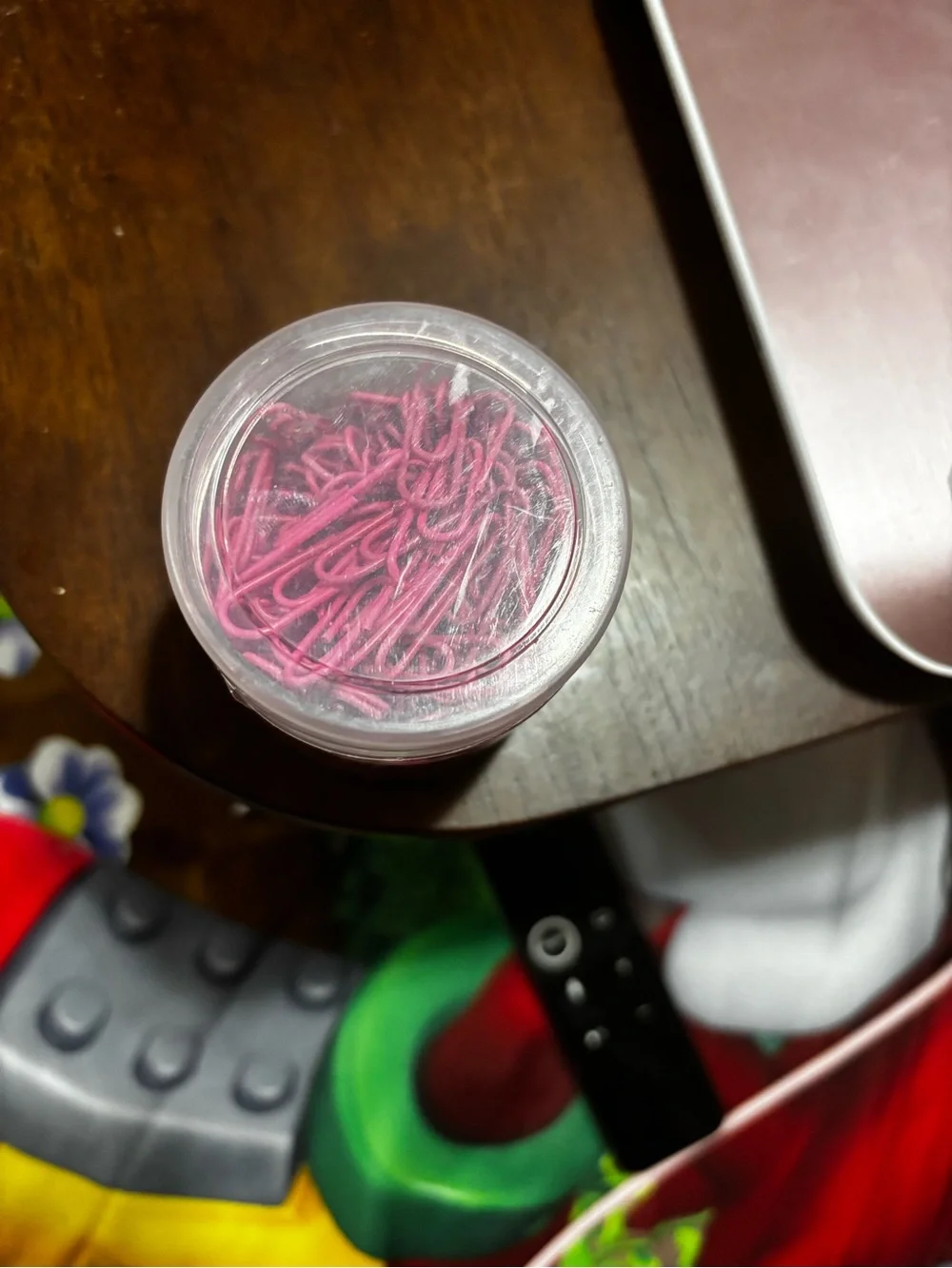 Pink Paper Clips in Clear Storage Jar - Office & Party Supplies